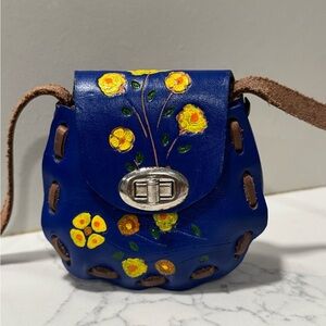 Hand painted leather Floral Coin Bag